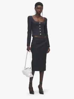 Women's Pinstriped Pencil Skirt in Navy