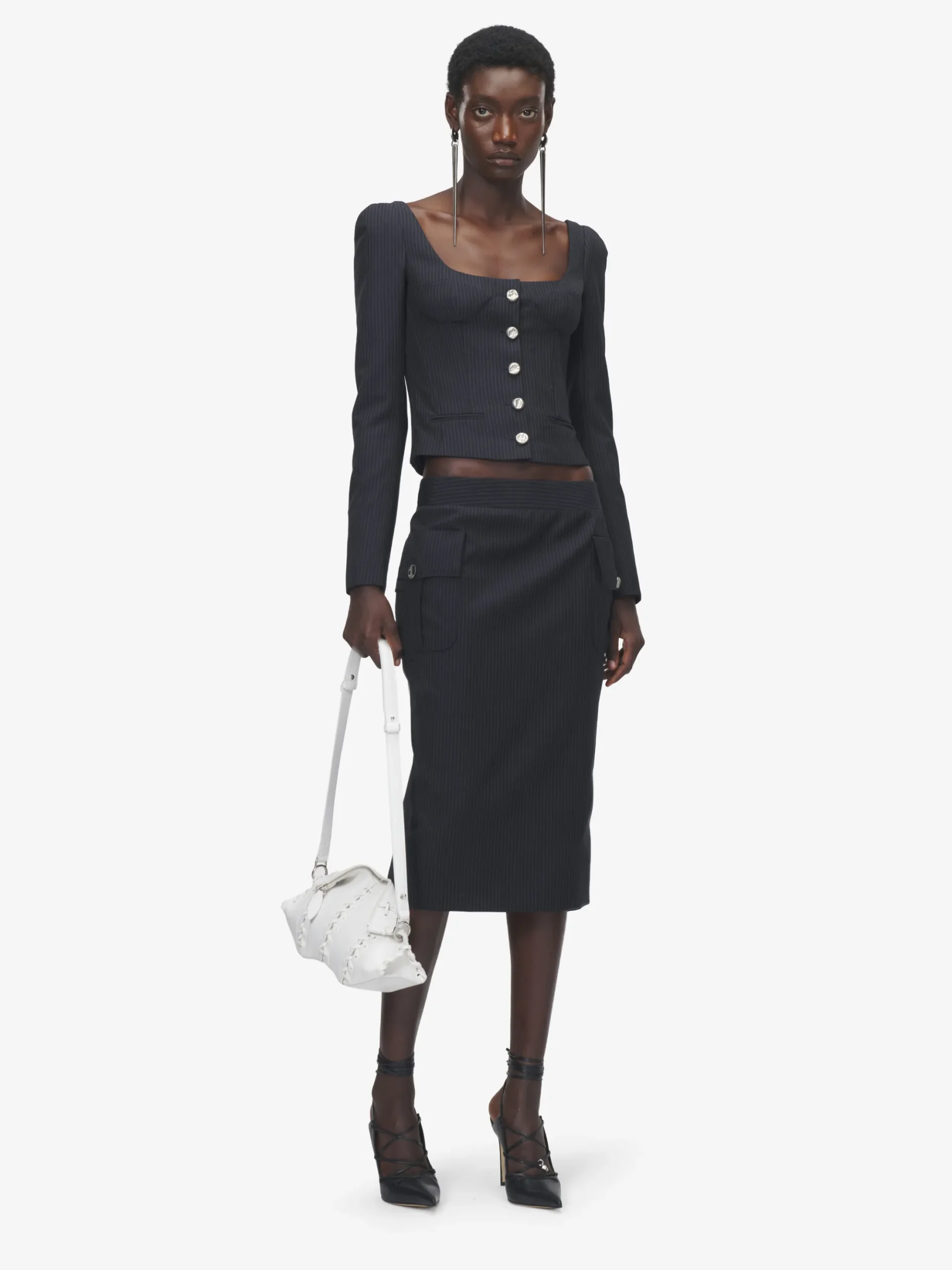 Women's Pinstriped Pencil Skirt in Navy