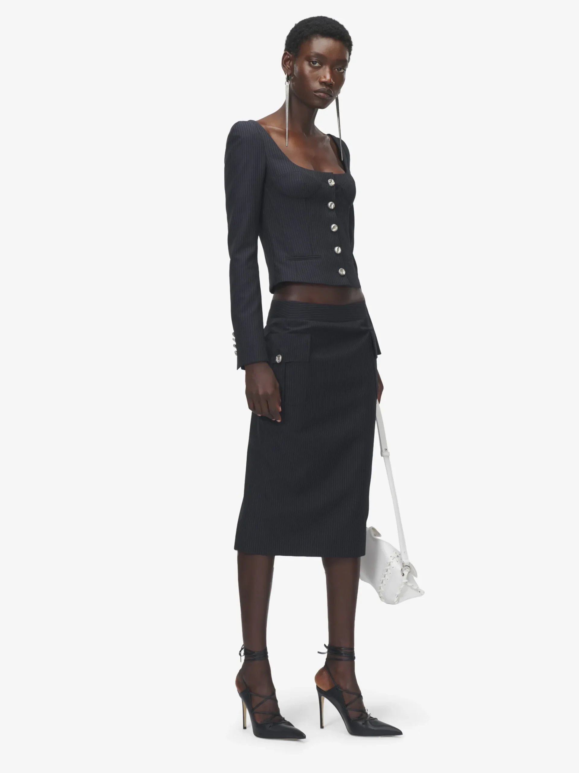 Women's Pinstriped Pencil Skirt in Navy