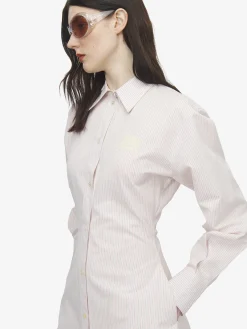 Women's Pinstriped Shirt Dress in Ivory/Pink