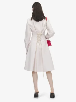 Women's Pinstriped Shirt Dress in Ivory/Pink