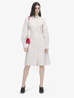 Women's Pinstriped Shirt Dress in Ivory/Pink