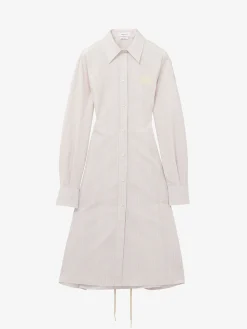 Women's Pinstriped Shirt Dress in Ivory/Pink