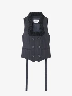 Women's Pinstriped Tailored Waistcoat in Navy