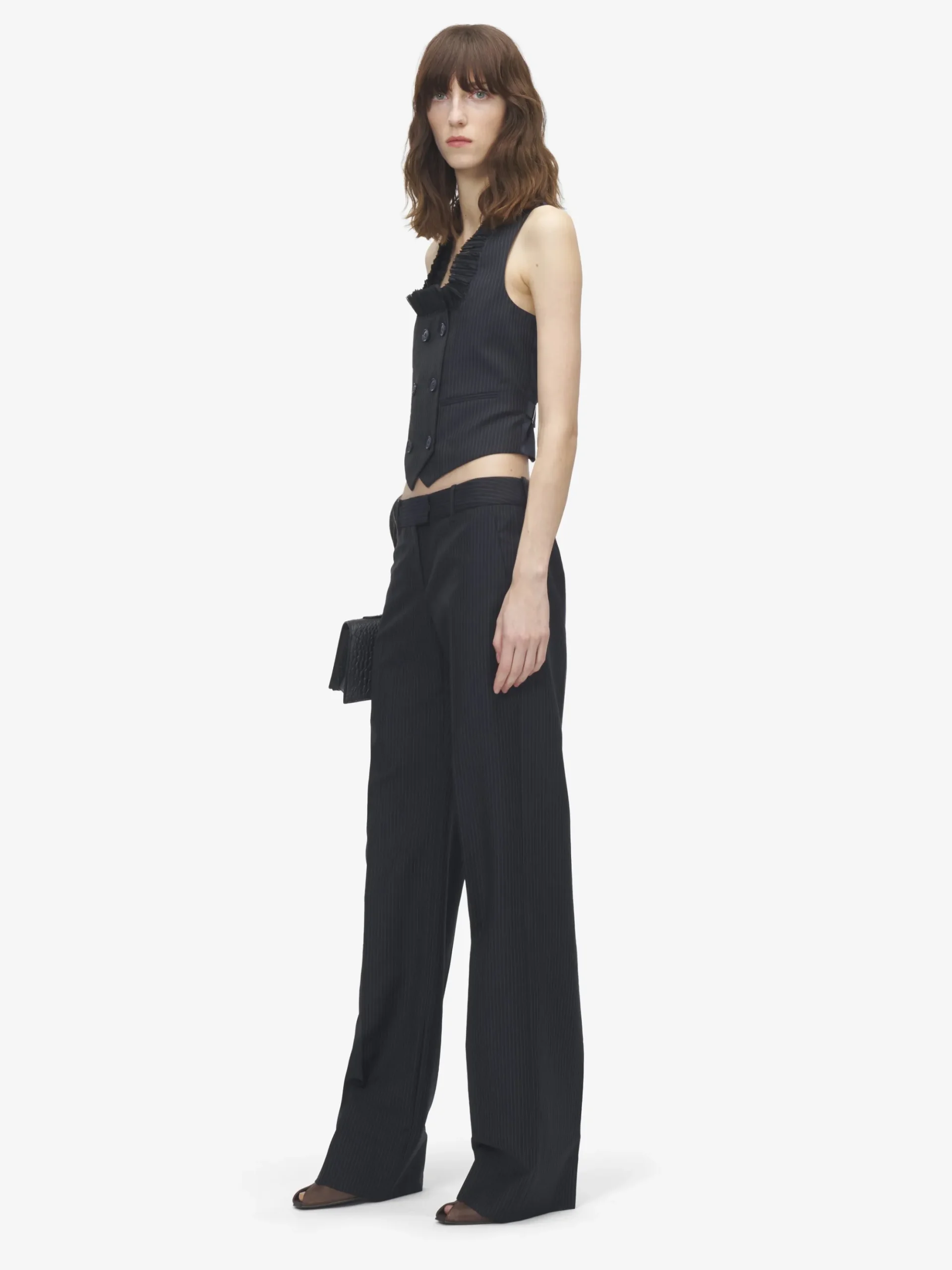 Women's Pinstriped Tailored Waistcoat in Navy