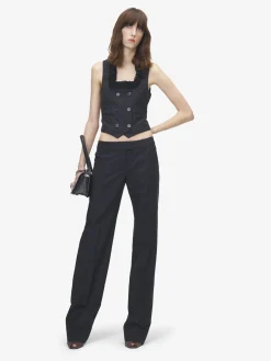 Women's Pinstriped Tailored Waistcoat in Navy