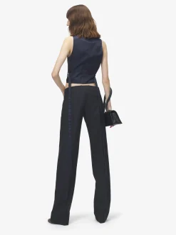 Women's Pinstriped Tailored Waistcoat in Navy