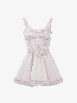 Women's Pleated Ruffle Pinstripe Mini Dress in Ivory/Pink