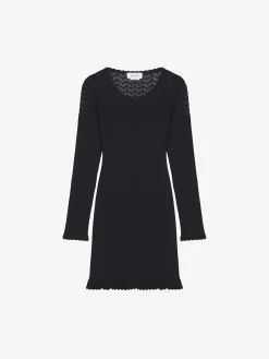 Women's Pointelle Knit Mini Dress in Black