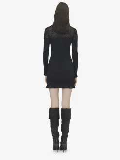 Women's Pointelle Knit Mini Dress in Black