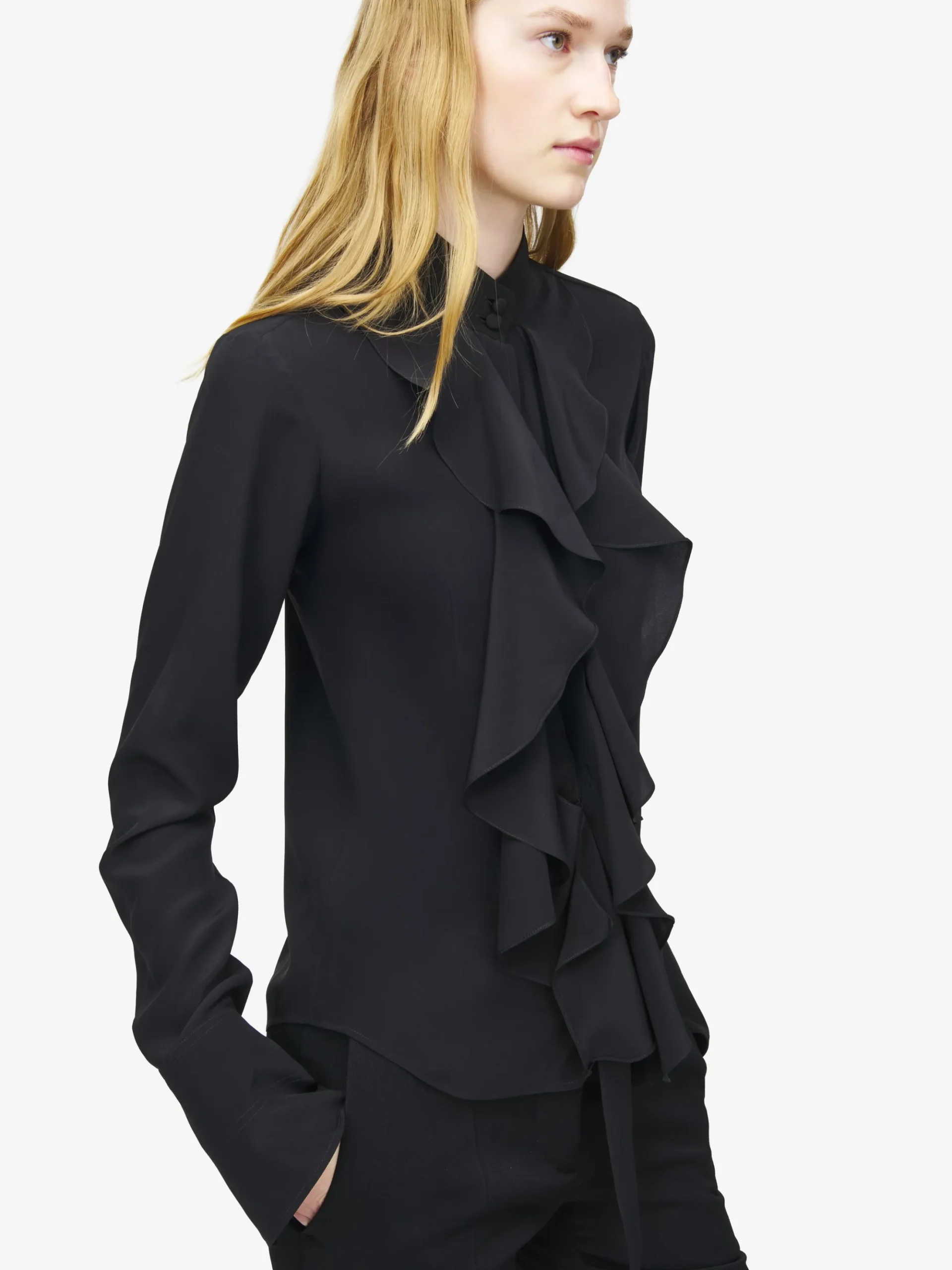 Women's Ruffled Shirt in Black
