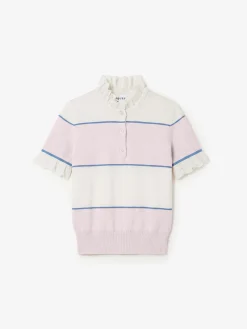 Women's Ruffle Trim Striped Top in Ivory/Light Pink