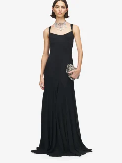 Women's Satin Evening Dress in Black