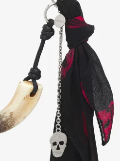 Women's Scarf & Horn Charm in Black/Red
