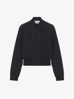 Women's Silk Bomber Jacket in Black