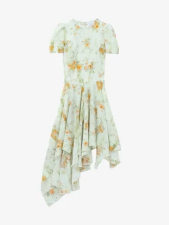 Women's Silk Floral Print Dress in Stone/Light Orange