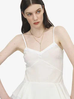 Women's Silk Peplum Cami Top in Ivory