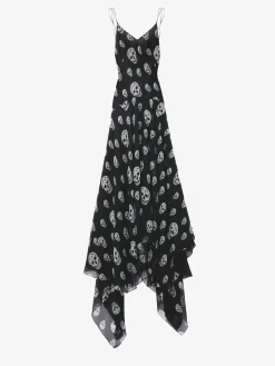 Women's Silk Skull Print Evening Dress in Black/White