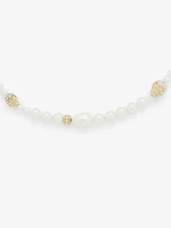 Women's Skull and Pearl Necklace in Pale Gold-finish