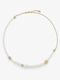 Women's Skull and Pearl Necklace in Pale Gold-finish
