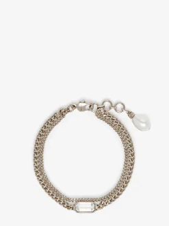 Women's Skull & Crystal Bracelet in Pale Gold-finish