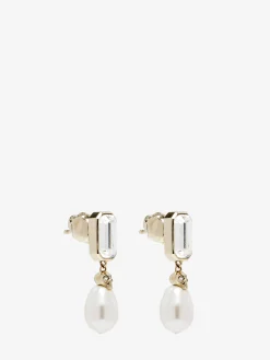 Women's Skull & Crystal Earrings in Pale Gold-finish