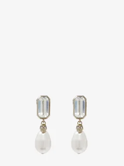 Women's Skull & Crystal Earrings in Pale Gold-finish