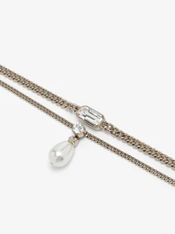 Women's Skull & Crystal Necklace in Pale Gold-finish
