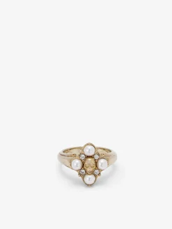 Women's Skull & Crystal Ring in Pale Gold-finish