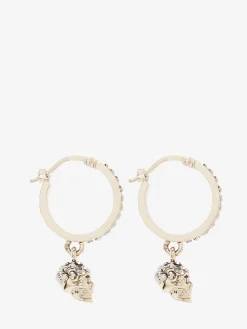 Women's Skull Mini Creole Hoop Earrings in Light Gold-finish