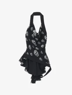 Women's Skull Print Asymmetric Top in Black/White