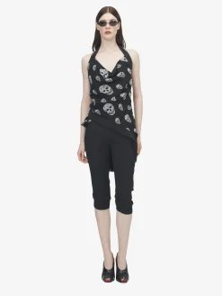 Women's Skull Print Asymmetric Top in Black/White