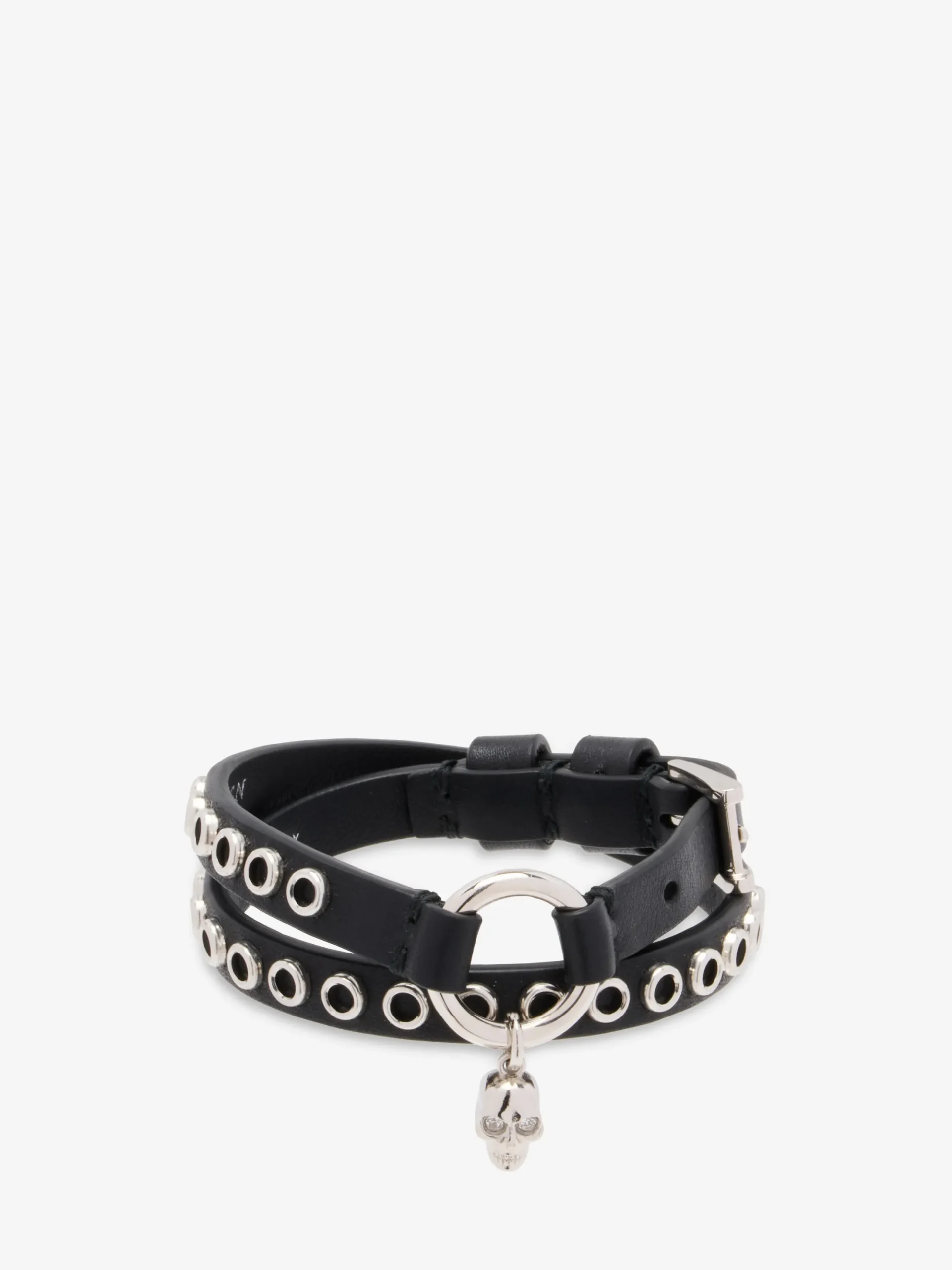 Women's Skull Ring Double Wrap Bracelet in Black