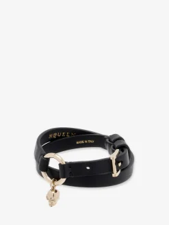 Women's Skull Ring Double Wrap Bracelet in Black
