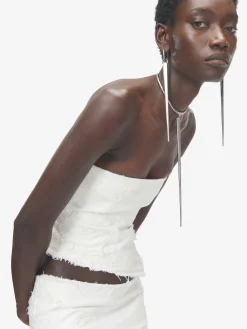 Women's Slashed Denim Strapless Dress in Ivory