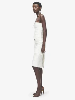 Women's Slashed Denim Strapless Dress in Ivory