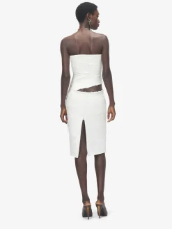 Women's Slashed Denim Strapless Dress in Ivory