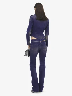Women's Slashed Zip Bootcut Jeans in Purple