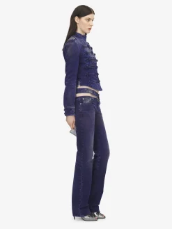 Women's Slashed Zip Bootcut Jeans in Purple