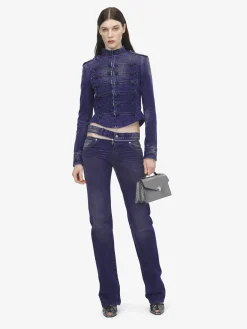Women's Slashed Zip Bootcut Jeans in Purple