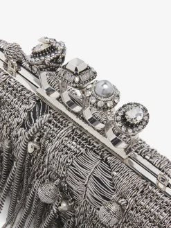 Women's Snake Knuckle Long Clutch in Black/Silver