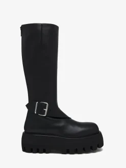 Women's Sofa Knee-High Buckle Boot in Black