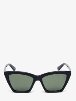 Women's Spike Geometric Cat-eye Sunglasses in Black/Smoke