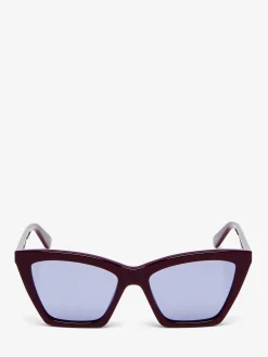 Women's Spike Geometric Cat-eye Sunglasses in Burgundy/Blue