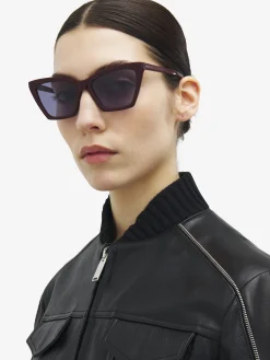 Women's Spike Geometric Cat-eye Sunglasses in Burgundy/Blue
