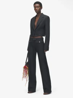 Women's Straight Leg Trousers with Zip in Black