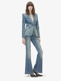 Women's Stretch Denim Jacket in Washed Blue
