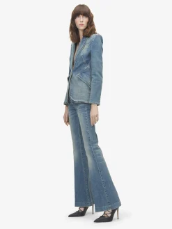 Women's Stretch Denim Jacket in Washed Blue