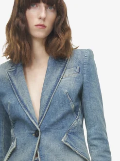 Women's Stretch Denim Jacket in Washed Blue