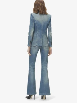 Women's Stretch Denim Jacket in Washed Blue